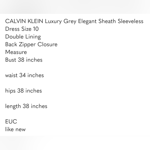 CALVIN KLEIN Luxury Grey Elegant Sheath Sleeveless Dress Size 10 - Picture 15 of 15